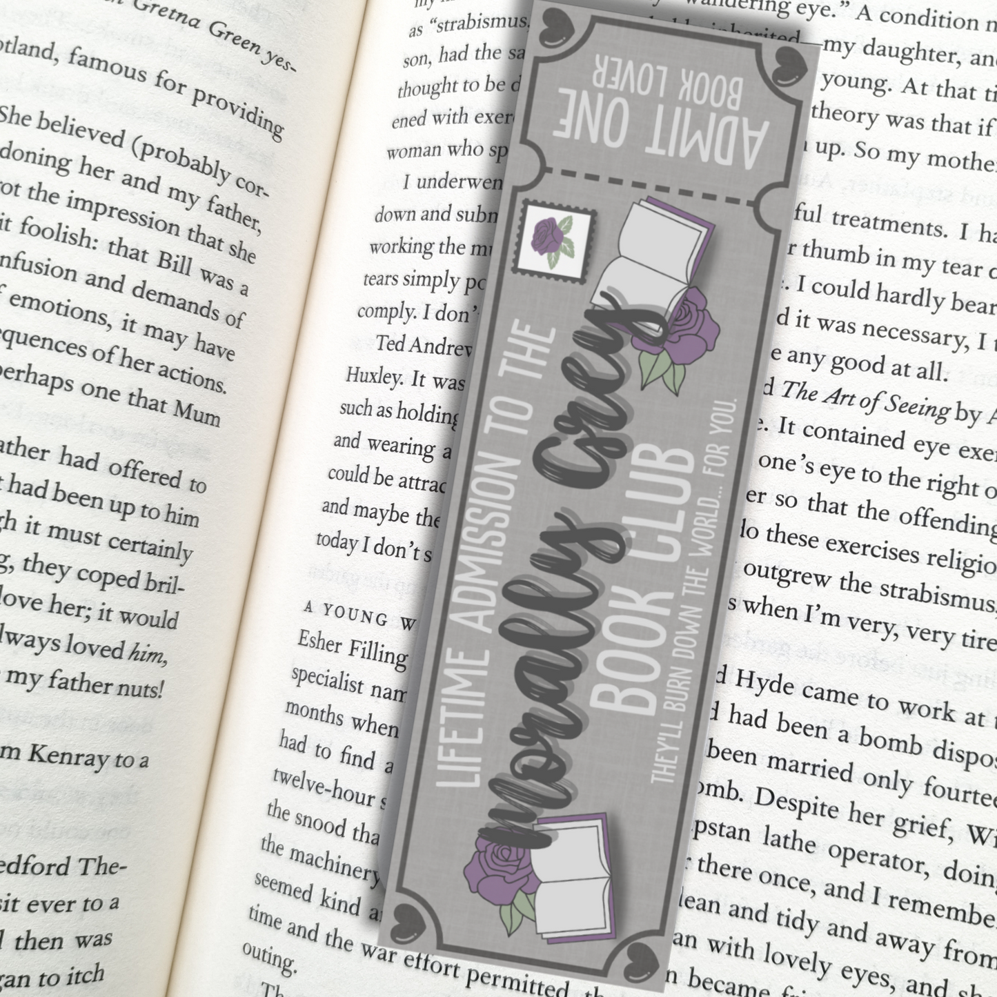 Morally Grey Book Club| Admit One| Bookmark