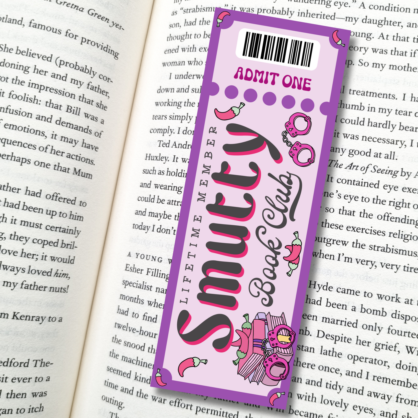 Smutty Book Club| Admit One| Purple| Bookmark