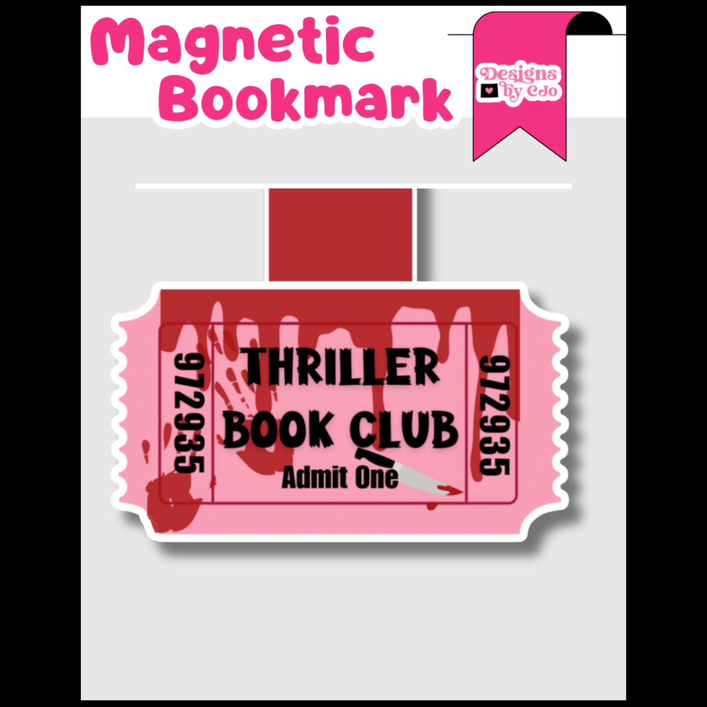 Thriller Book Club Ticket (Pink) Magnetic Bookmark