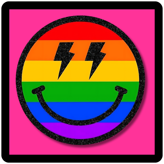 Smiley Face Lightning Bolt Pride Colors Sticker